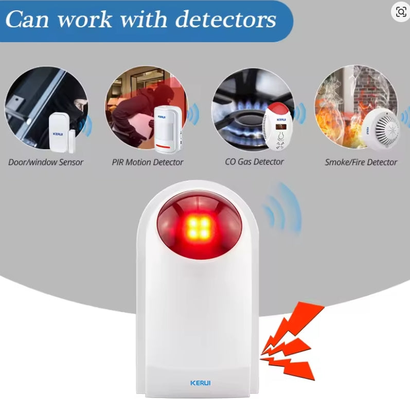 KERUI Wireless Outdoor Waterproof Siren | 110dB Alarm Sound with Red Strobe Flash & Backup Battery