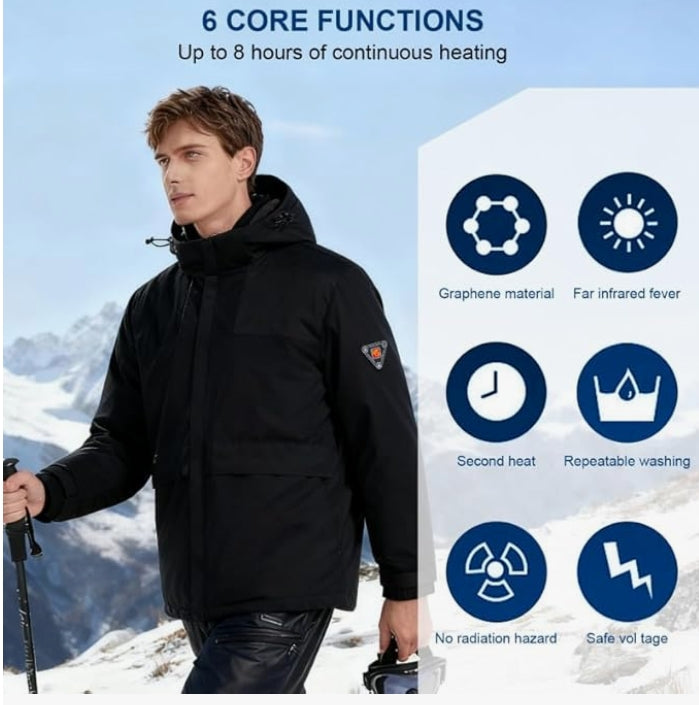 Heated Jacket for Men and Women with Detachable Hood – Waterproof Windproof Winter Snow Ski Jacket Raincoat