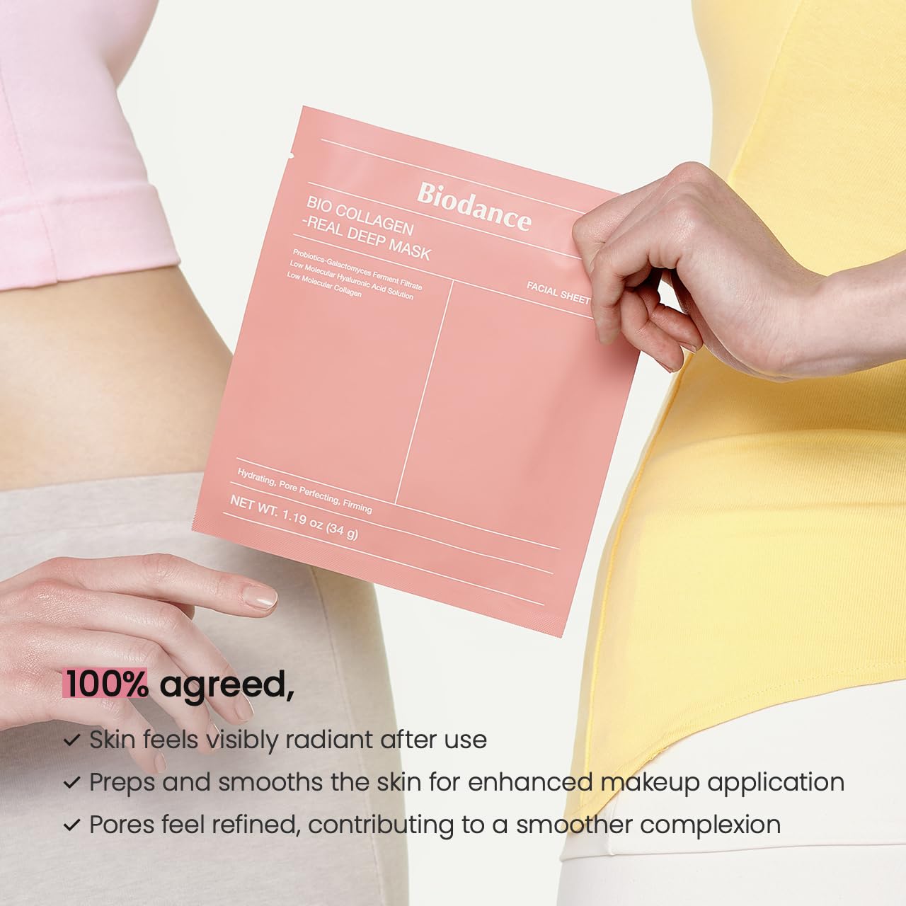 BIODANCE Bio Collagen Real Deep Mask, Hydrating Overnight Hydrogel Mask, Minimizing Pores, Improving Elasticity, 34g x 4ea