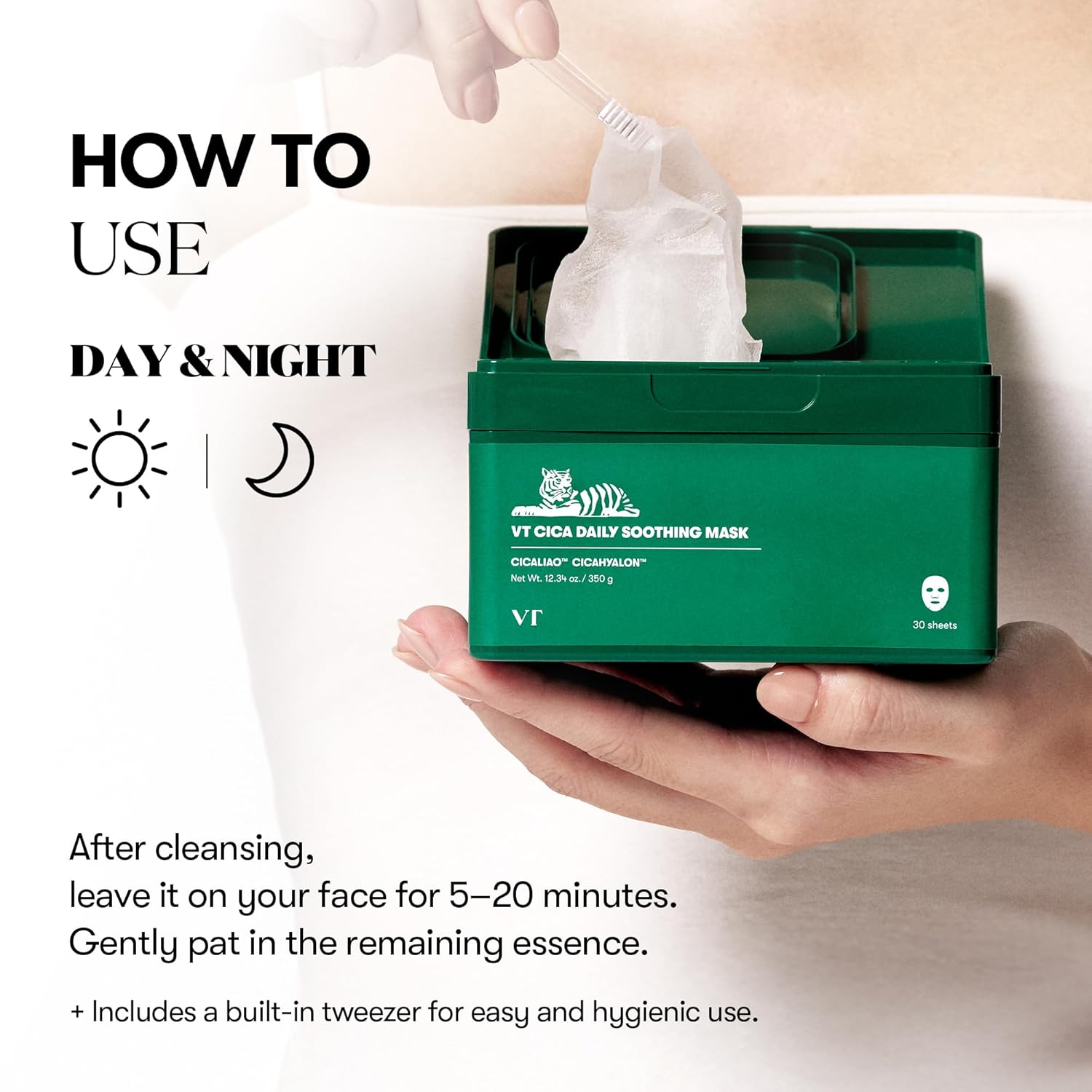 VT COSMETICS CICA Daily Soothing Mask 30, Moisturizing & Hydrating with Centella Asiatica & Hyaluronic Acid, Immediate Soothing & Glow, Skin Flexible Facial Mask, Korean Face Mask