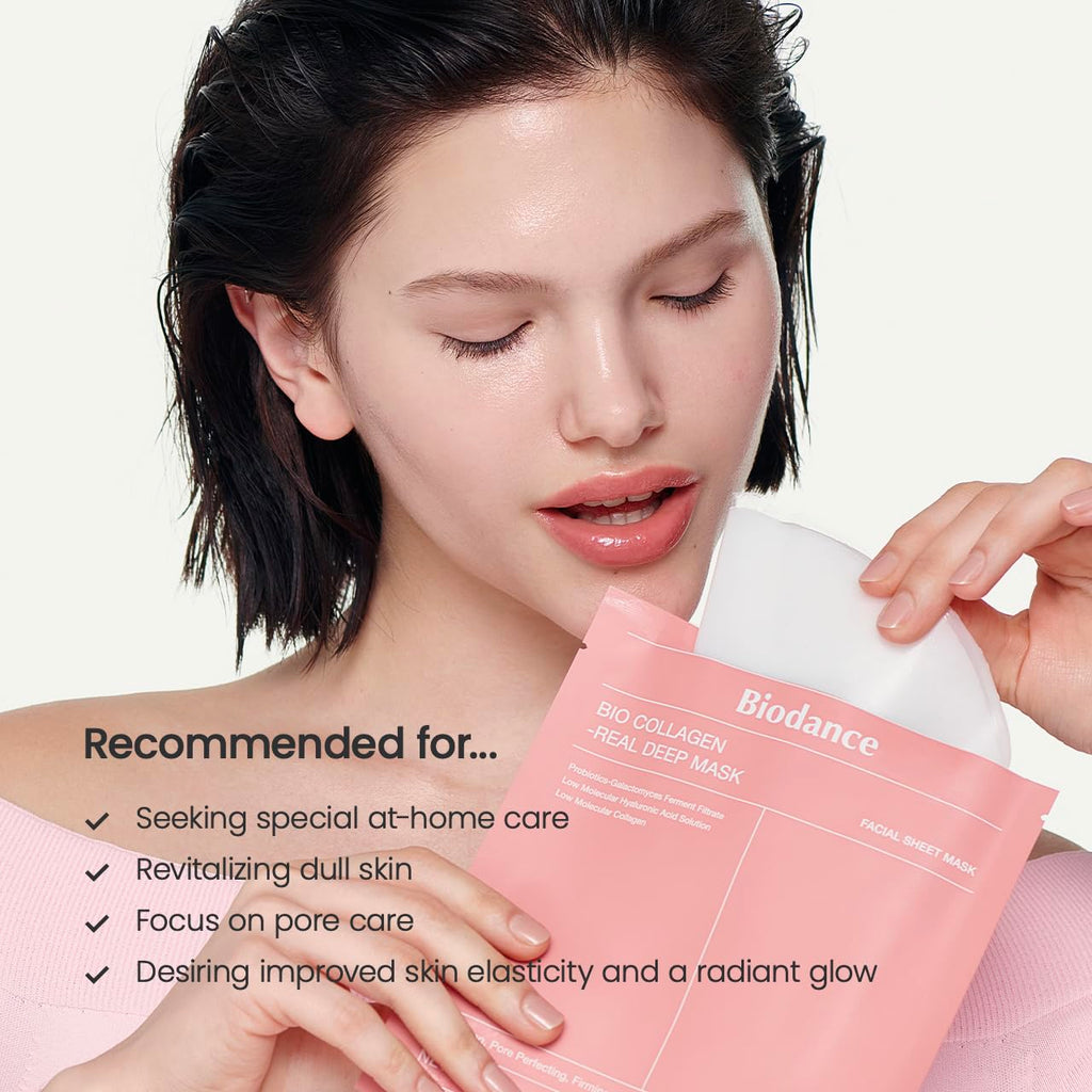 BIODANCE Bio Collagen Real Deep Mask, Hydrating Overnight Hydrogel Mask, Minimizing Pores, Improving Elasticity, 34g x 4ea