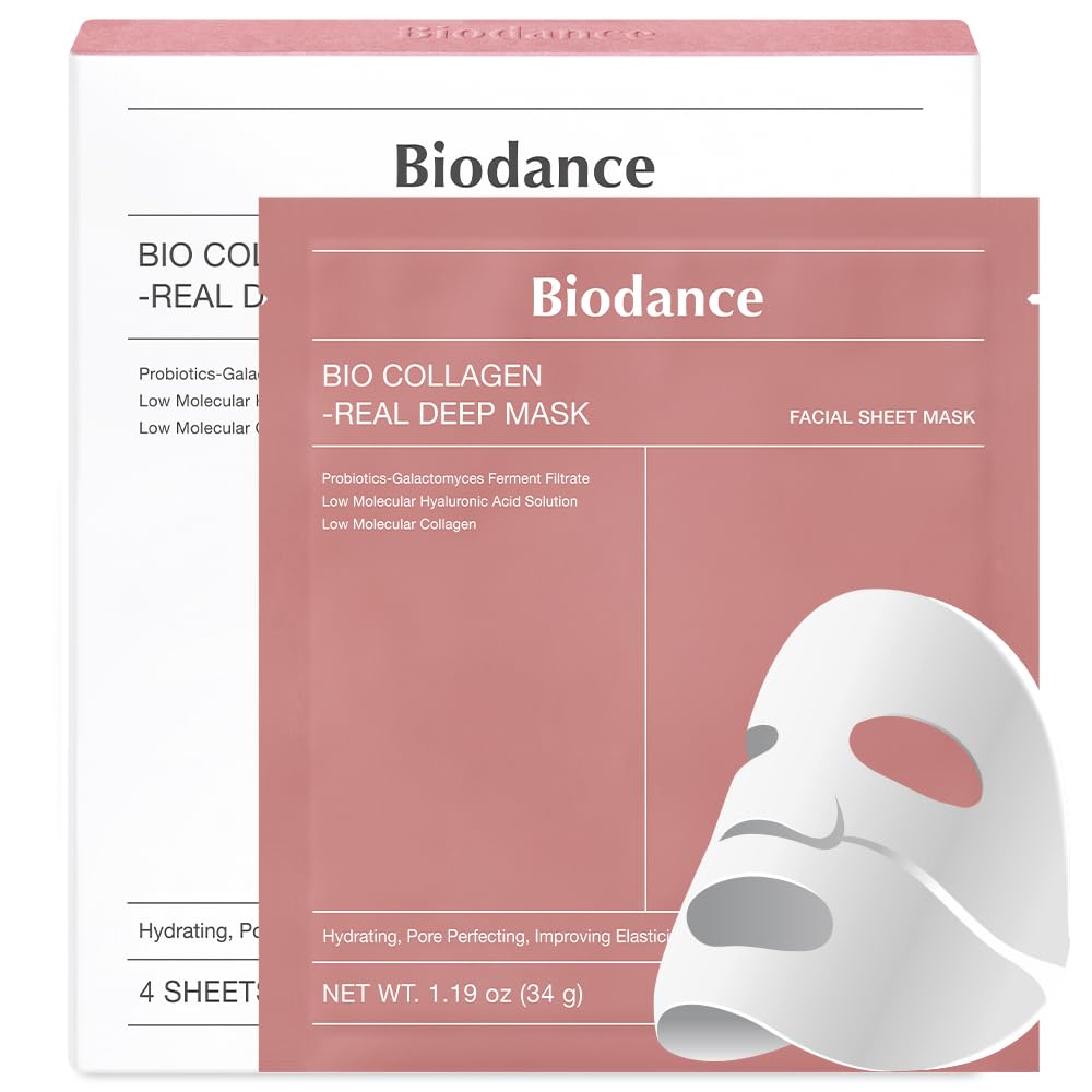 BIODANCE Bio Collagen Real Deep Mask, Hydrating Overnight Hydrogel Mask, Minimizing Pores, Improving Elasticity, 34g x 4ea
